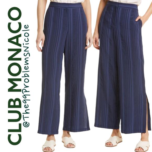Club Monaco Blue Wide Leg Striped Pants - Picture 1 of 9